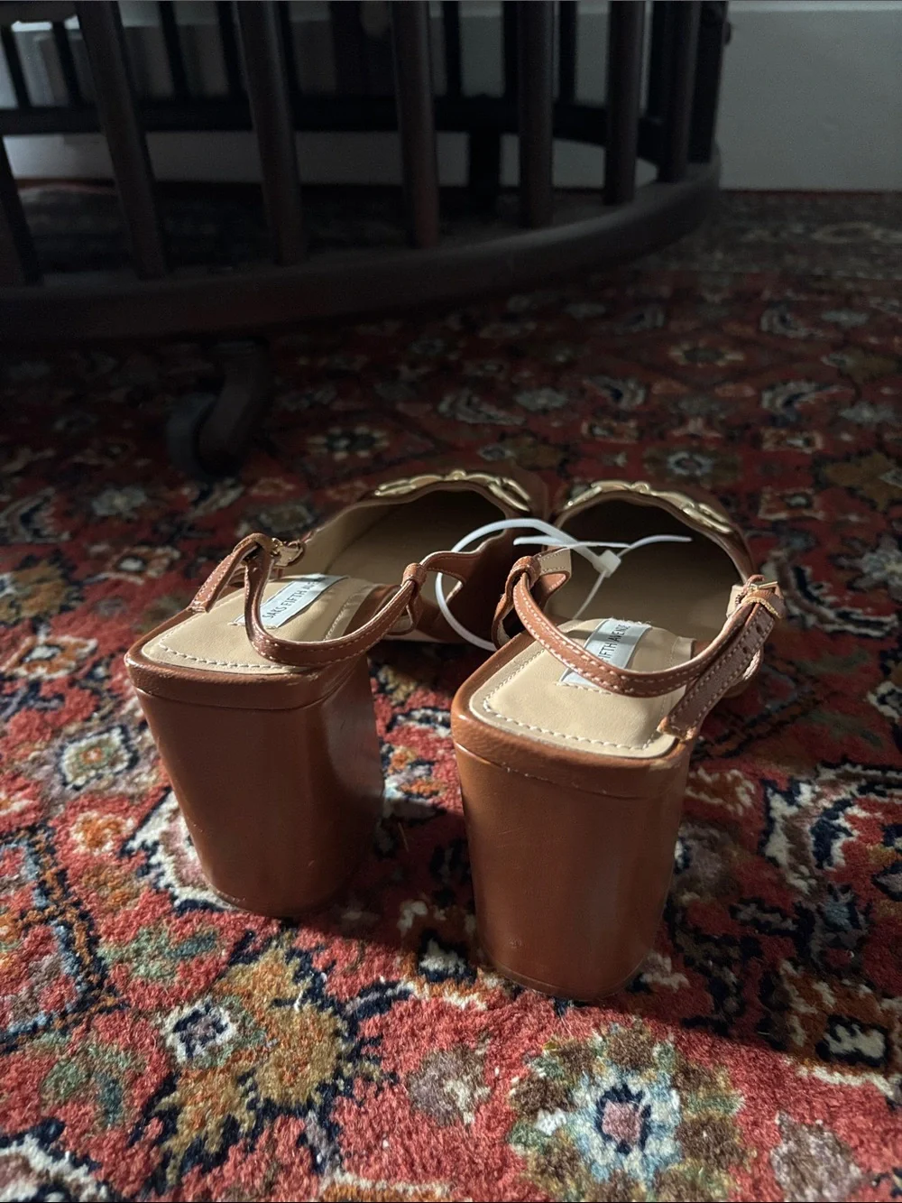 Saks Fifth Avenue Tan Leather Slingback heel Loafers with Gold Bit
